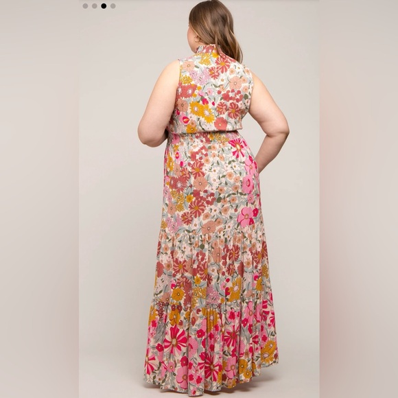 NWT Pinkblush Maternity | Pink Floral Mock Neck Maternity Plus Maxi Dress - Picture 3 of 5